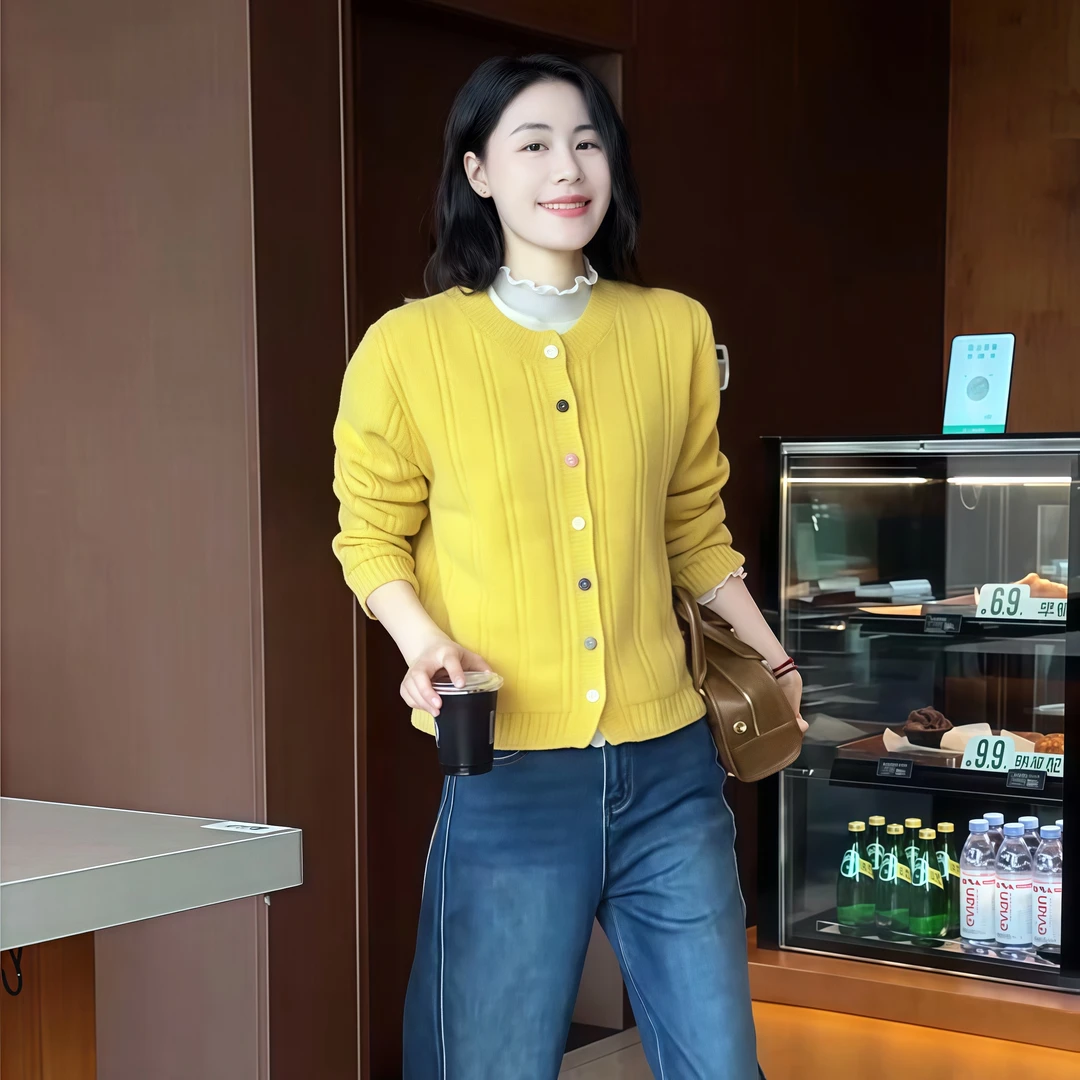 【绵绵彩豆】Mayya Plus麦芽定制气质显瘦流光风毛织开衫32537095