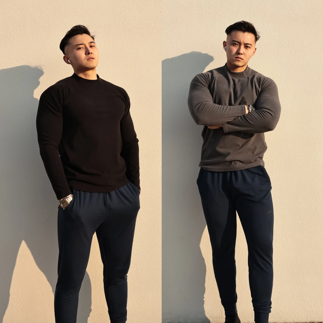 冬季280G双面德绒保暖修身半高领打底衫圆领运动健身高弹户外长T