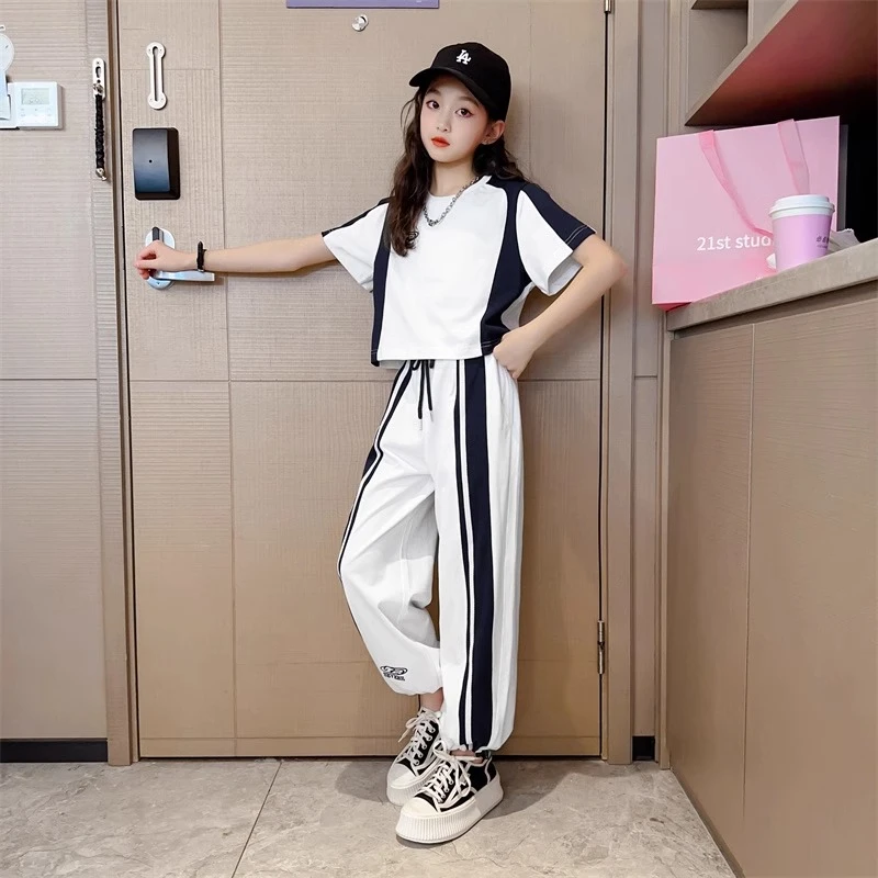 MK&UR.BV女童套装夏装新款洋气时髦夏天中大童夏季运动短袖两件套