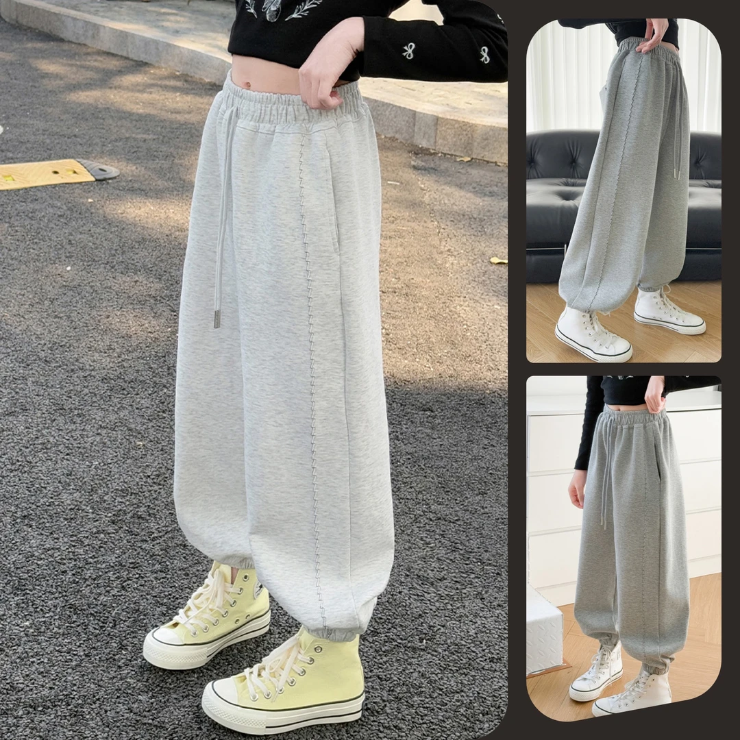 女童侧边压花束脚休闲运动裤中大童儿童6-12岁洋气潮款卫裤春秋