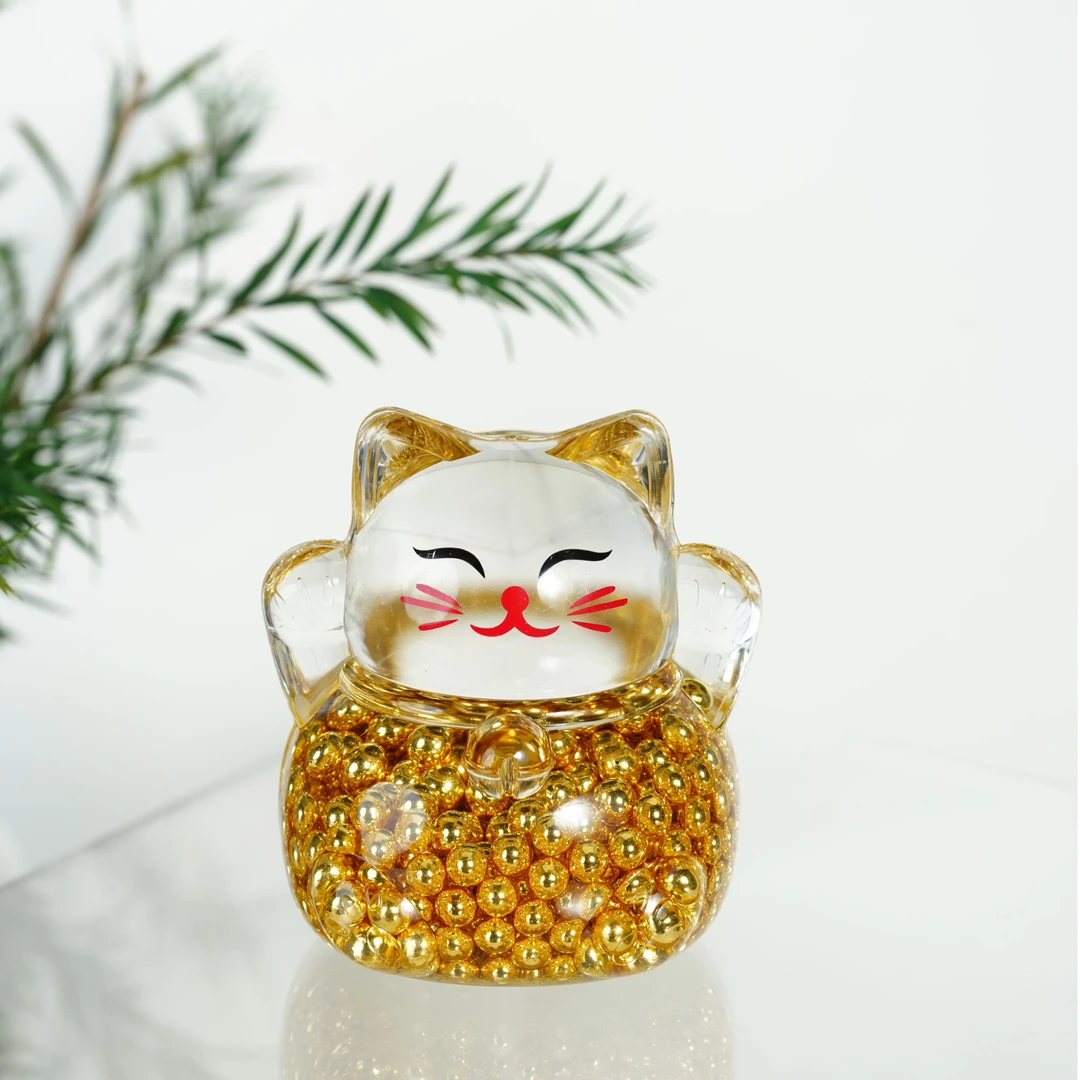 【招财猫】花奢珠宝 流沙金豆摆件（多样性发货）