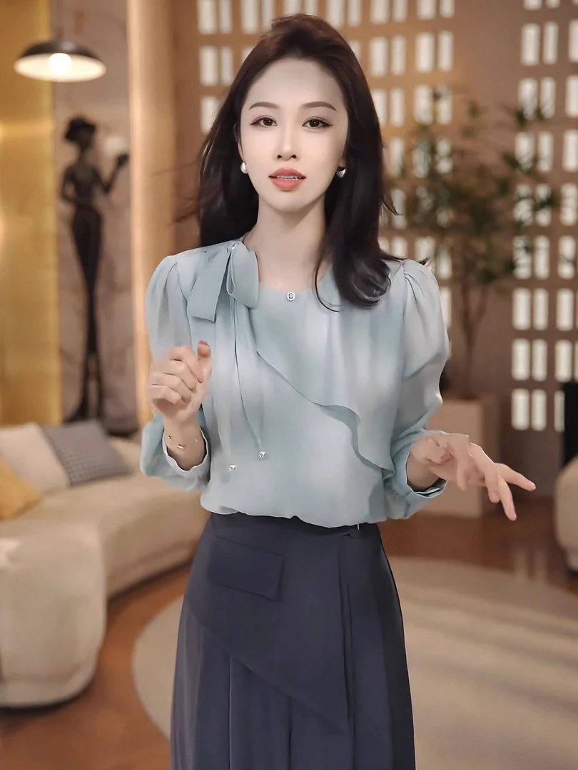 荷叶边长袖衬衫早秋女装2025新款高级感轻奢减龄洋气法式雪纺上衣