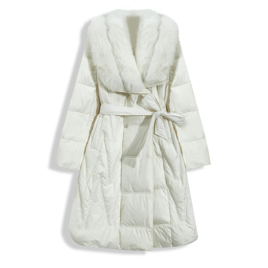 宁熙ec原创高端加厚显瘦修身羽绒服外套腰带收腰102201