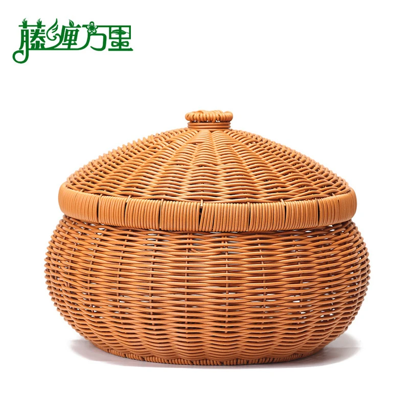 创意南瓜形仿藤手工编织收纳篮田园风客厅家用干果零食鸡蛋收纳筐