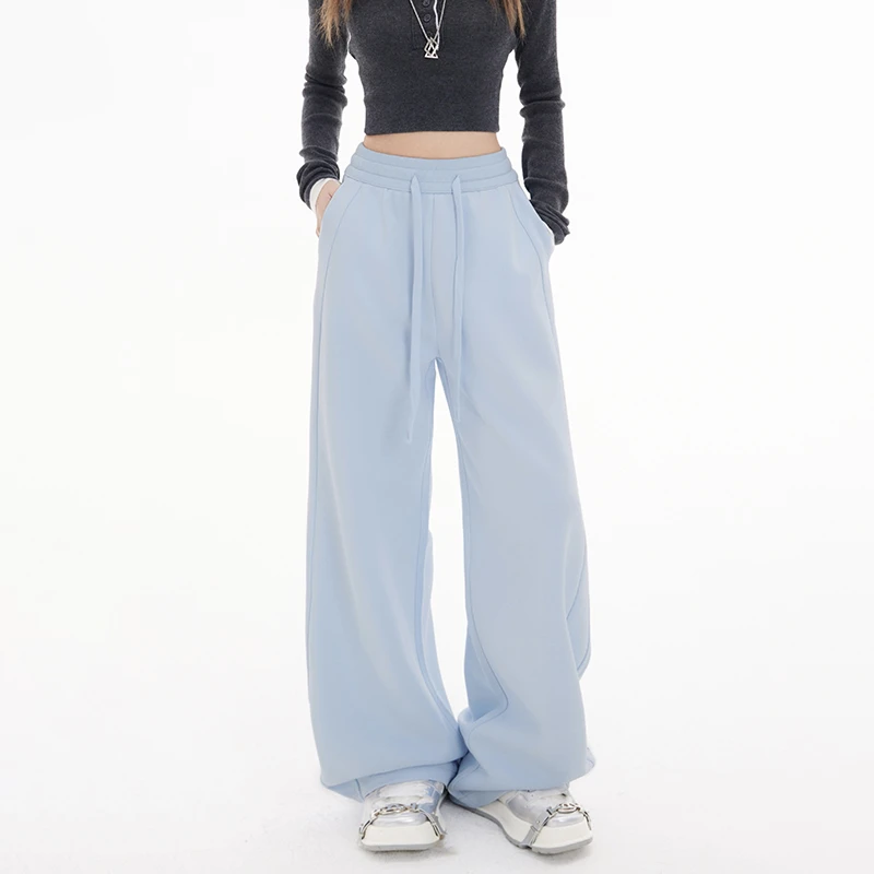 ZZR美式复古高腰宽松阔腿裤新款百搭松紧腰直筒休闲裤卫裤女