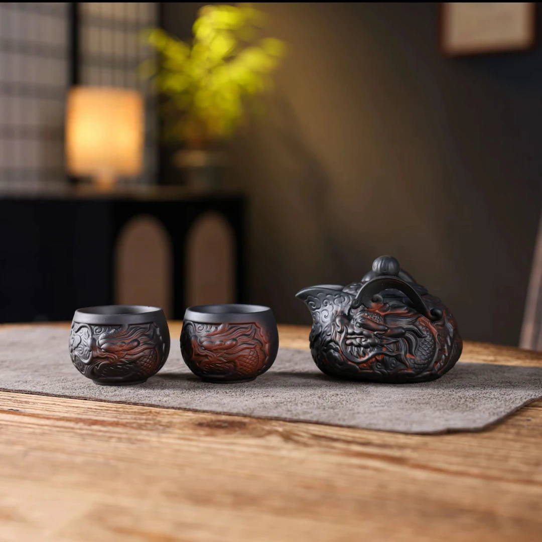 紫陶手抓壶精美创意茶杯大容量纯手工复古陶瓷旅行茶具茶道泡茶壶