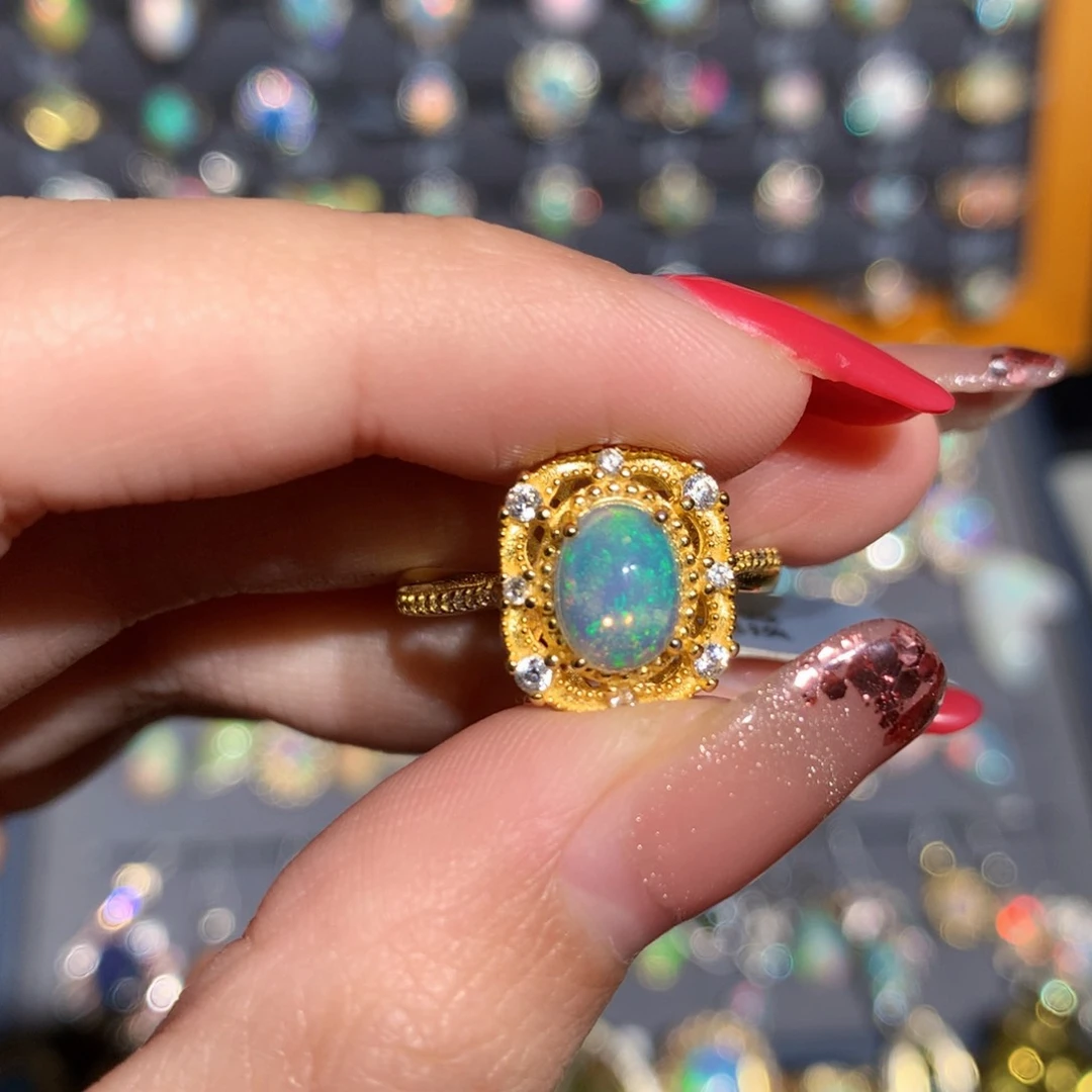 银S925镶嵌欧泊欧泊戒指y