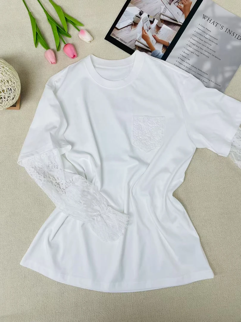 8382轩尚女装“蕾丝袖假两件T恤”