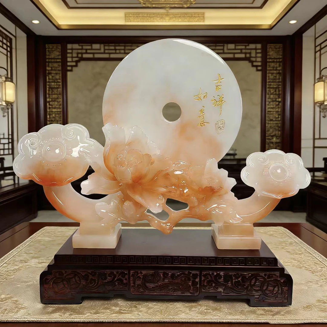 （吉祥如意）红飘花玉色如意高档中式创意前台客厅玄关装饰摆件 YC