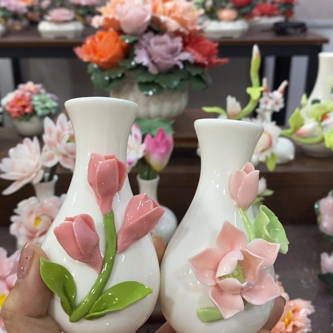 摆件陶瓷手工花摆件