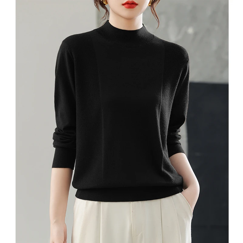 3013 半高领气质长袖内搭针织衫高端修身显瘦百搭简约纯色毛衣
