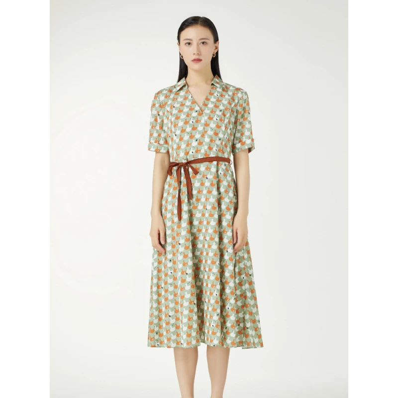 菲姿FEIZI夏款V领连衣裙2B493显瘦时尚