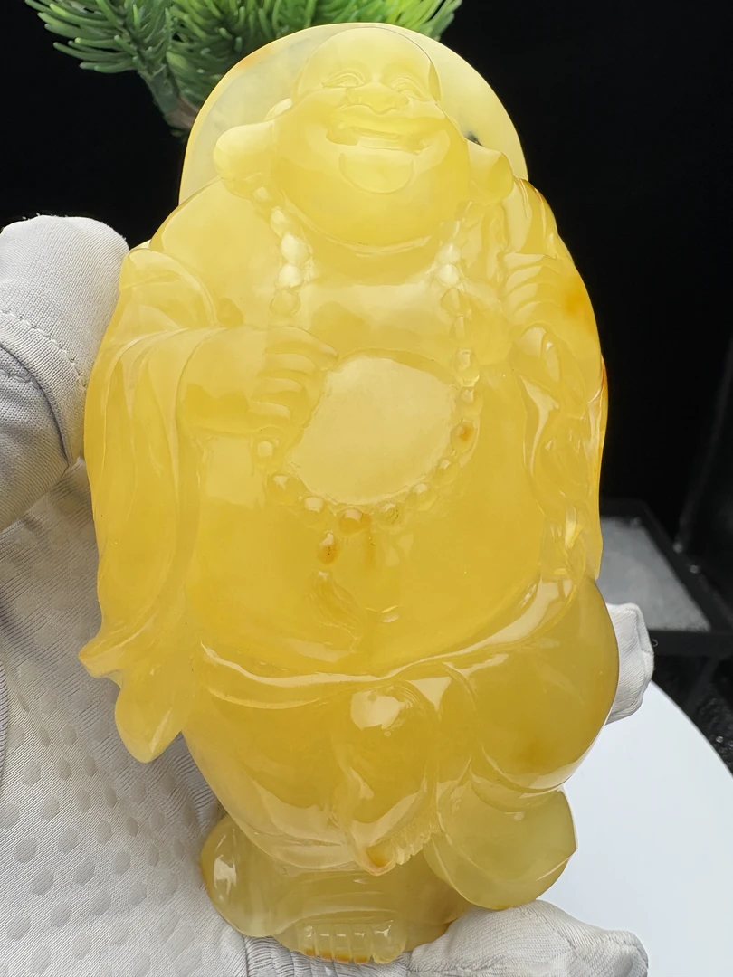 假一赔十，天然琥珀蜜蜡，蜜蜡摆件，弥勒佛摆件，号35 多样性发