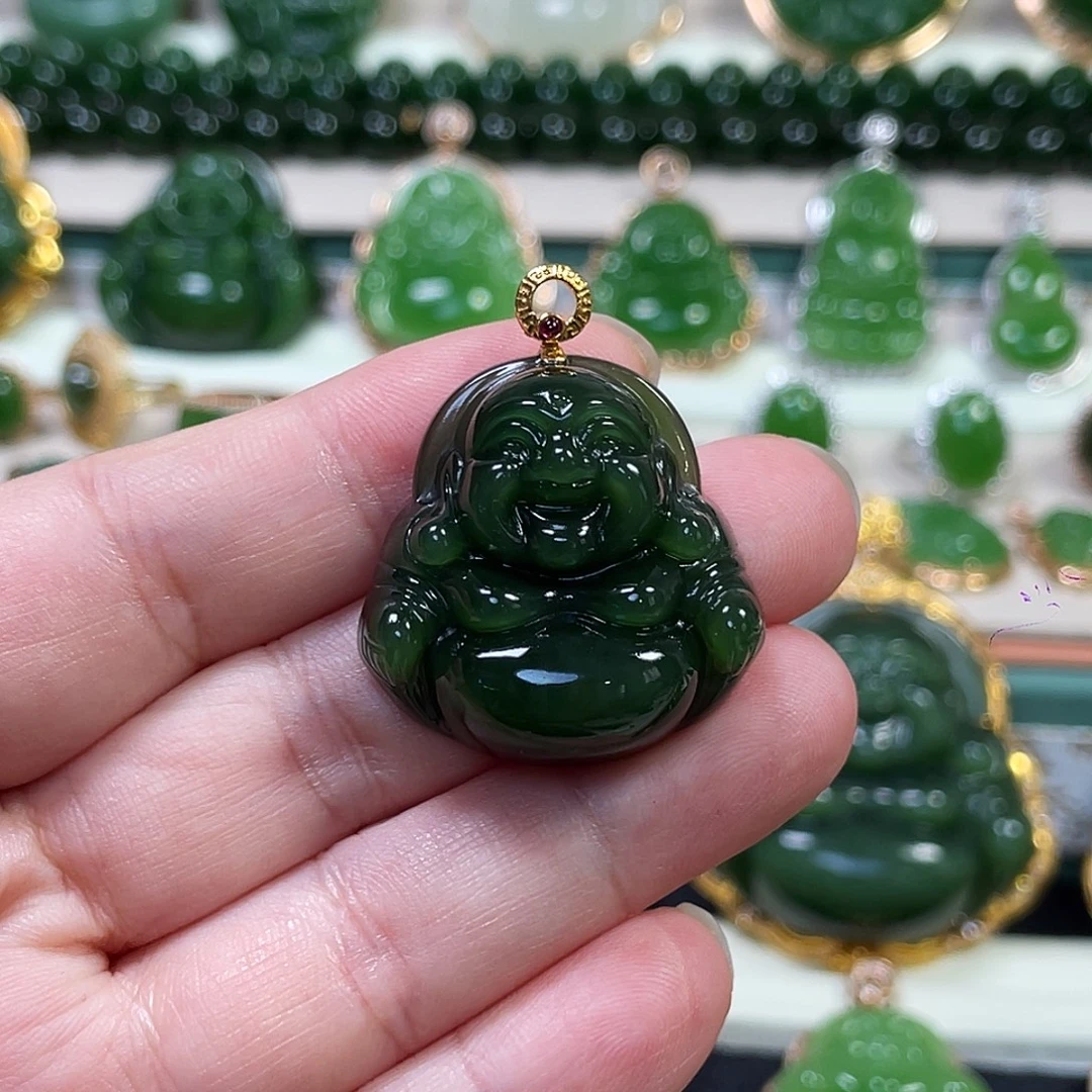 和田玉（碧玉）未镶嵌颈饰帝王绿佛公30mm
