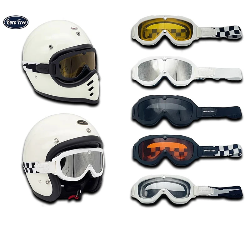 Bornfree风镜复古小体头盔大框摩托机车Shorty moto3护目电镀