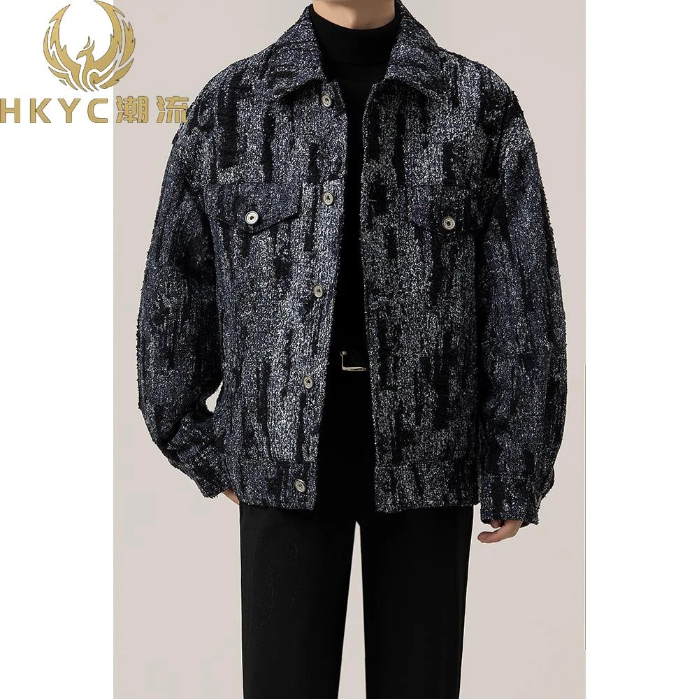 HKYC2025冬季新款撞色夹克羽绒服男休闲加厚痞帅翻领鸭绒外套