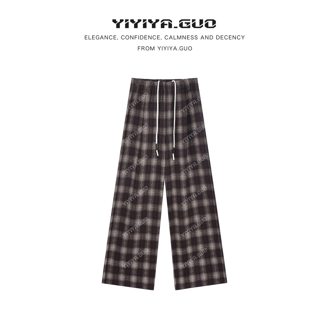 yiyiya.Guo艺艺吖【空白格】休闲时尚百搭菱格子直筒裤080234SS52