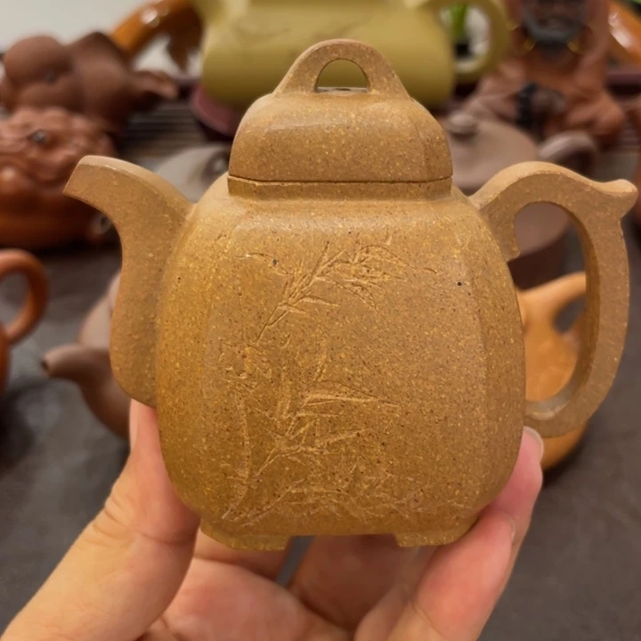 挥***人茶壶紫砂福临八方黄降坡手工刻绘