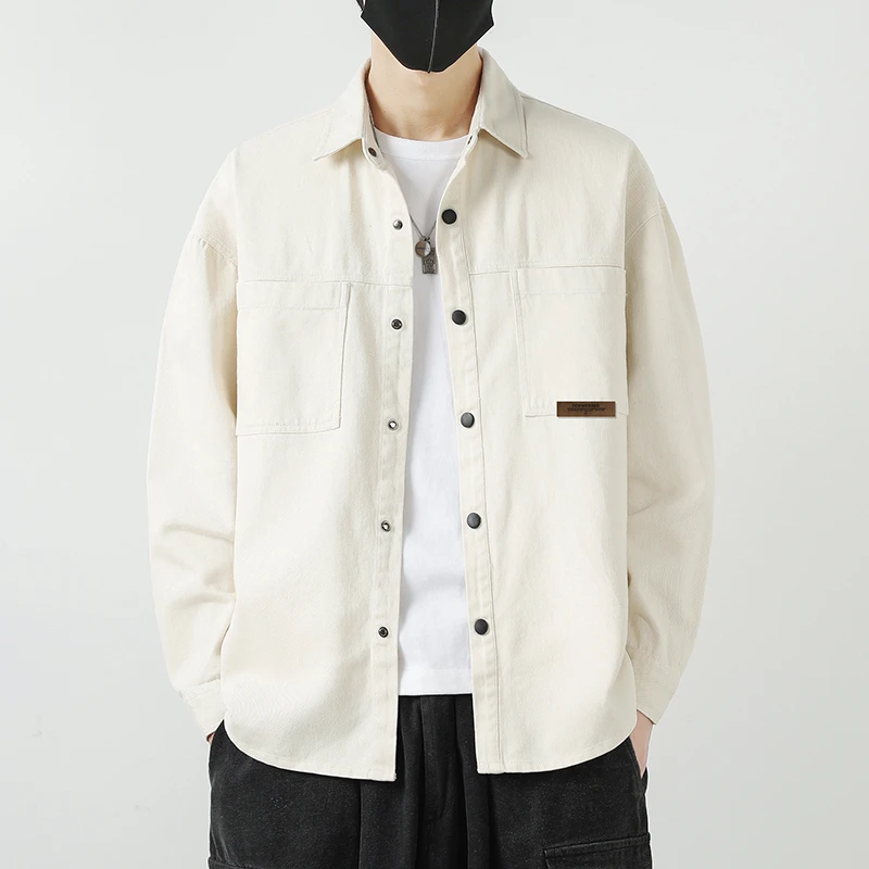 2025春季新款英伦风休闲宽松潮流外套男士工衬衫水洗牛仔衬衣外套