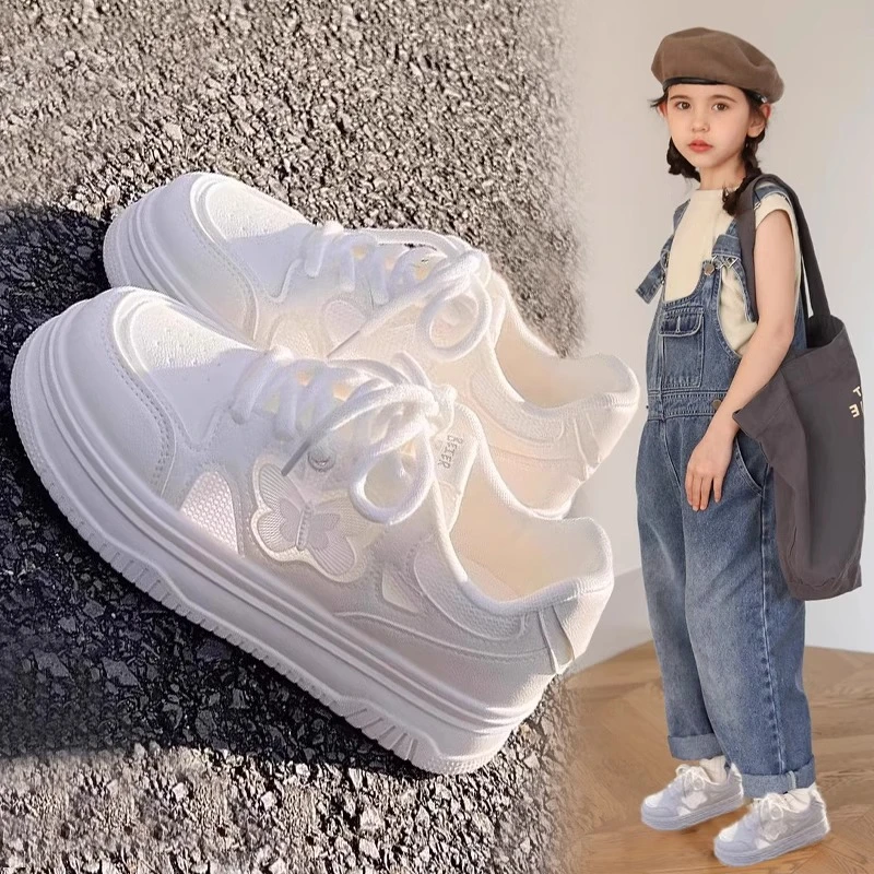 ABC女童单网运动鞋2025夏季学生百搭透气网面休闲鞋中大童小白鞋