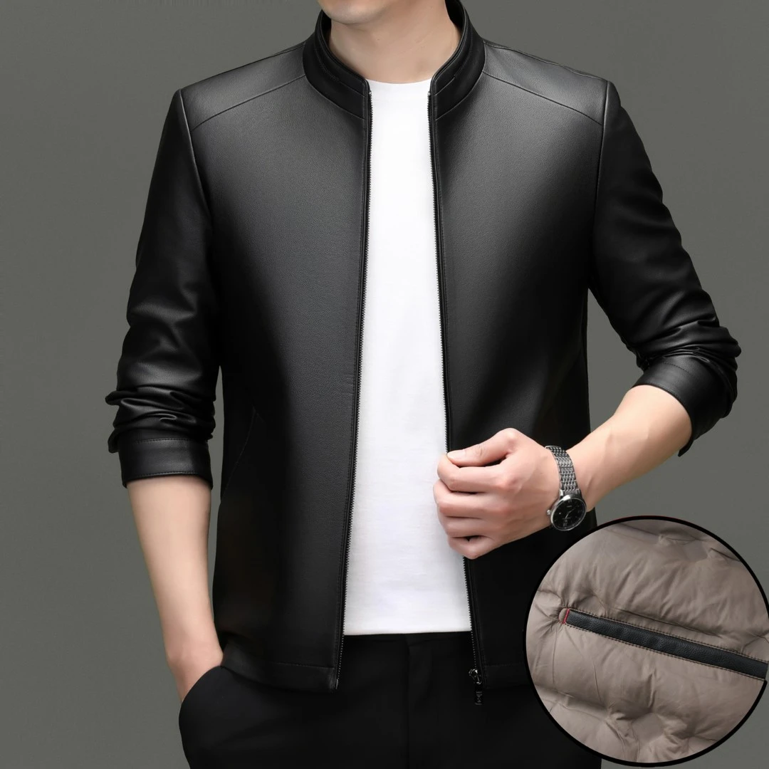 2025秋冬加绒加厚男士真皮皮衣高端绵羊皮夹克商务休闲时尚外套男