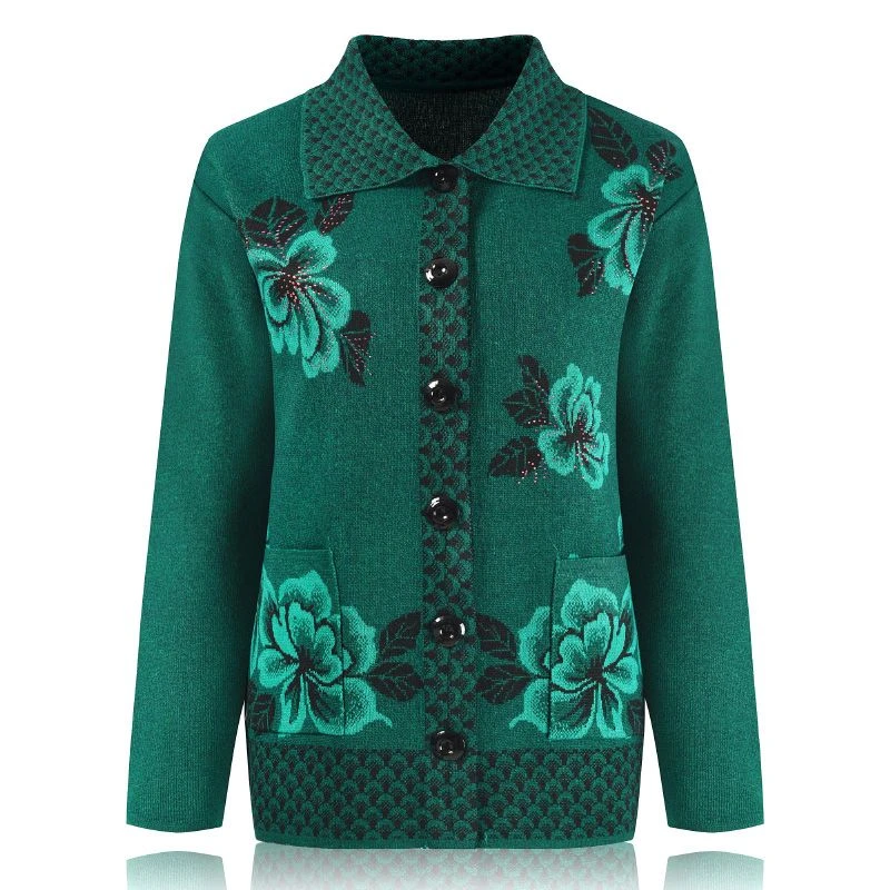 潮牌轻奢中老年人岁妈妈装开衫奶奶装毛线衣翻领毛衣女针织外时尚