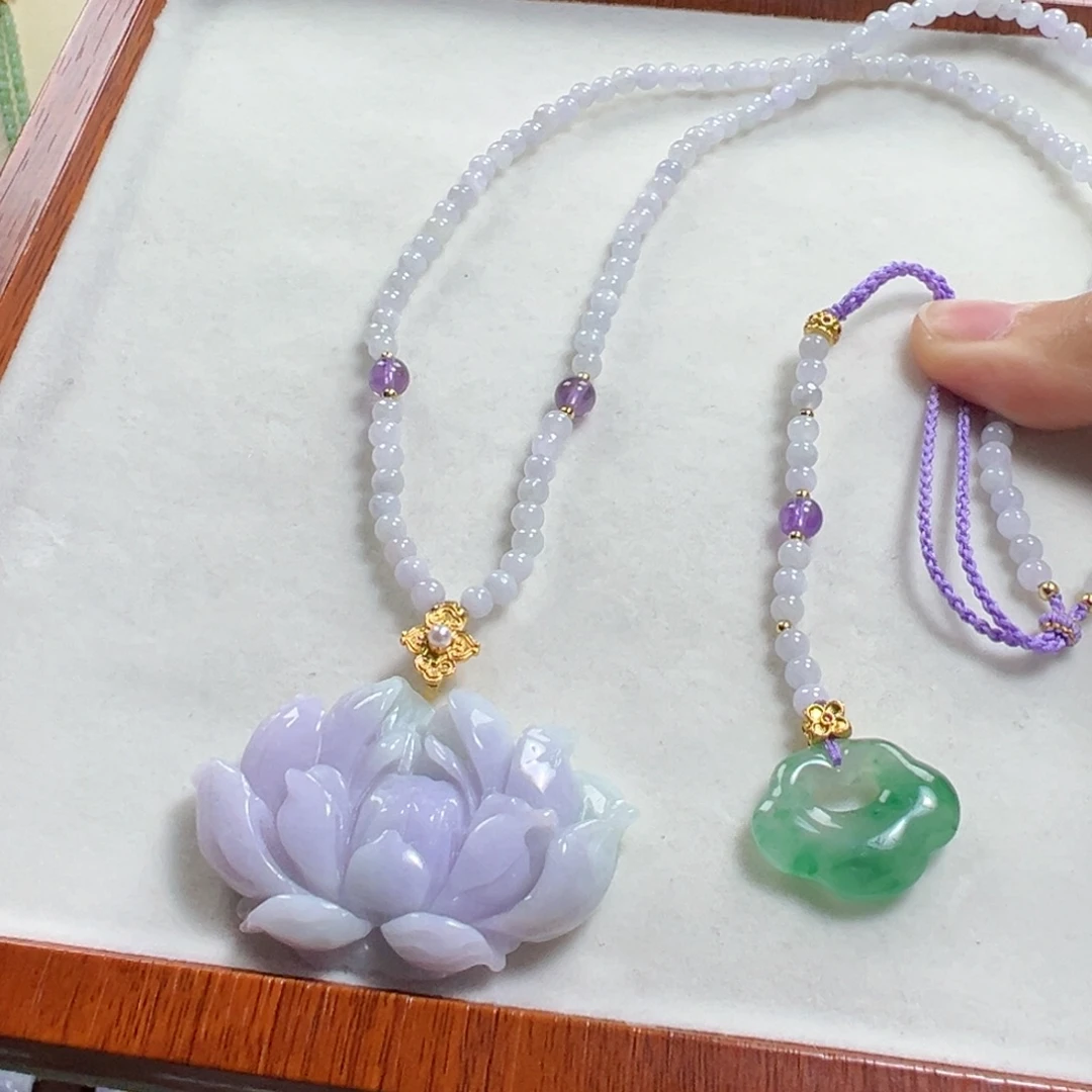 翡翠未镶嵌毛衣链冰紫莲花