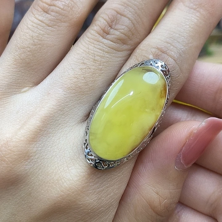 琥珀银S925镶嵌戒指戒指