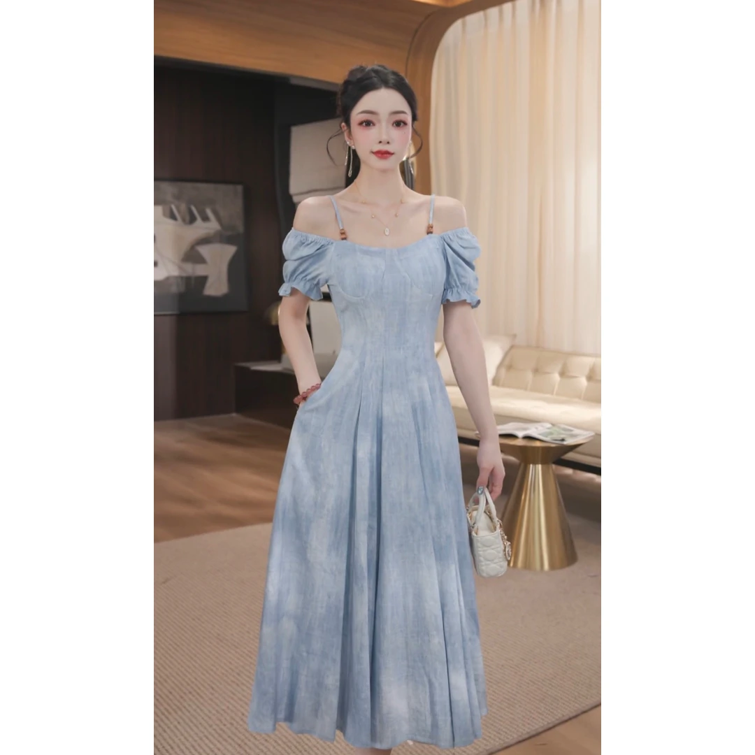 WWR 米粒-【海盐冰晶】法式连衣裙夏季新款气质收腰显瘦长裙-55247K