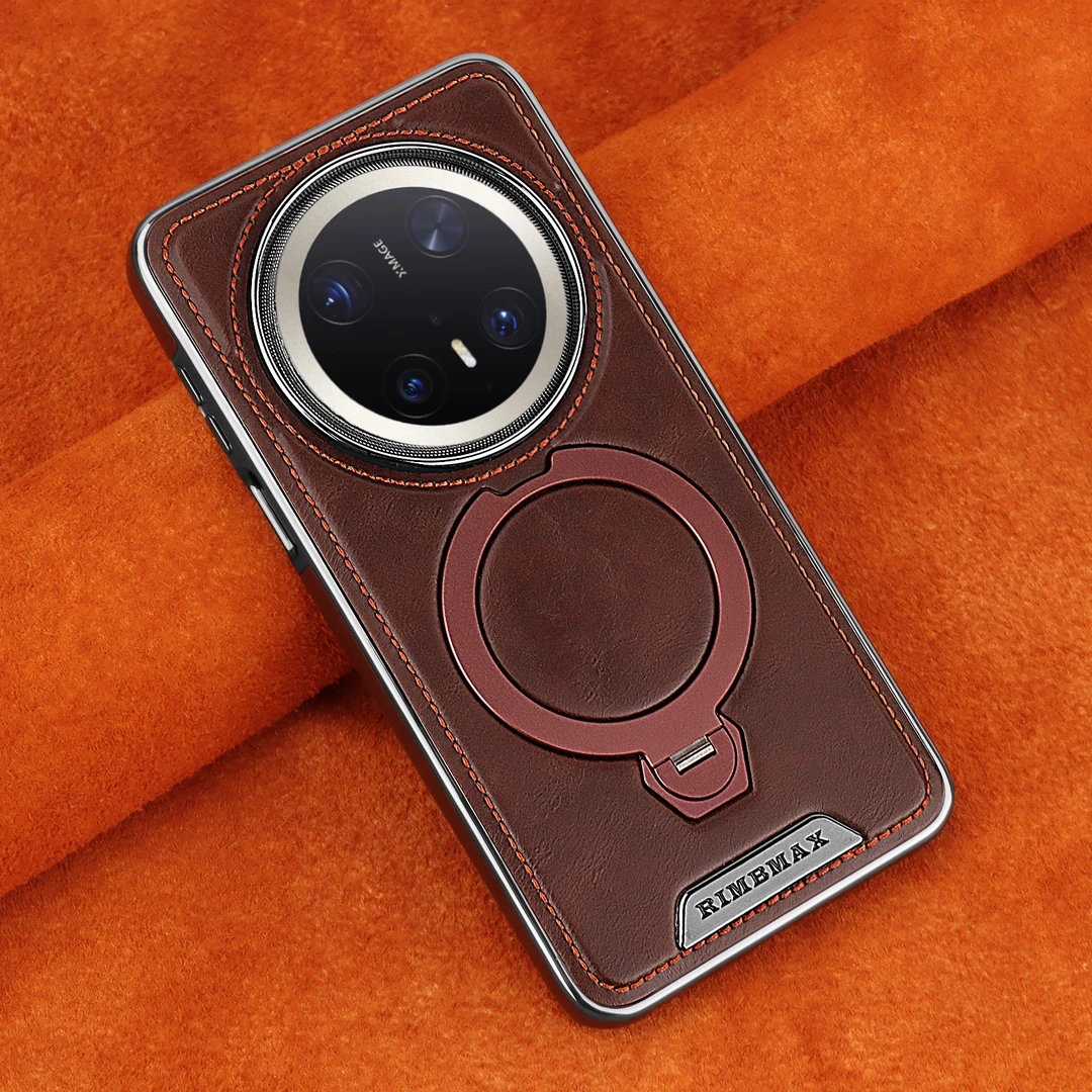 适用于华为Mate70Pro+旋转磁吸支架手机壳高档皮纹70全包防摔保护