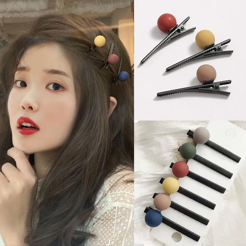 马卡龙侧边发夹女彩色圆球发卡韩版一字夹简约网红刘海夹卡子边夹