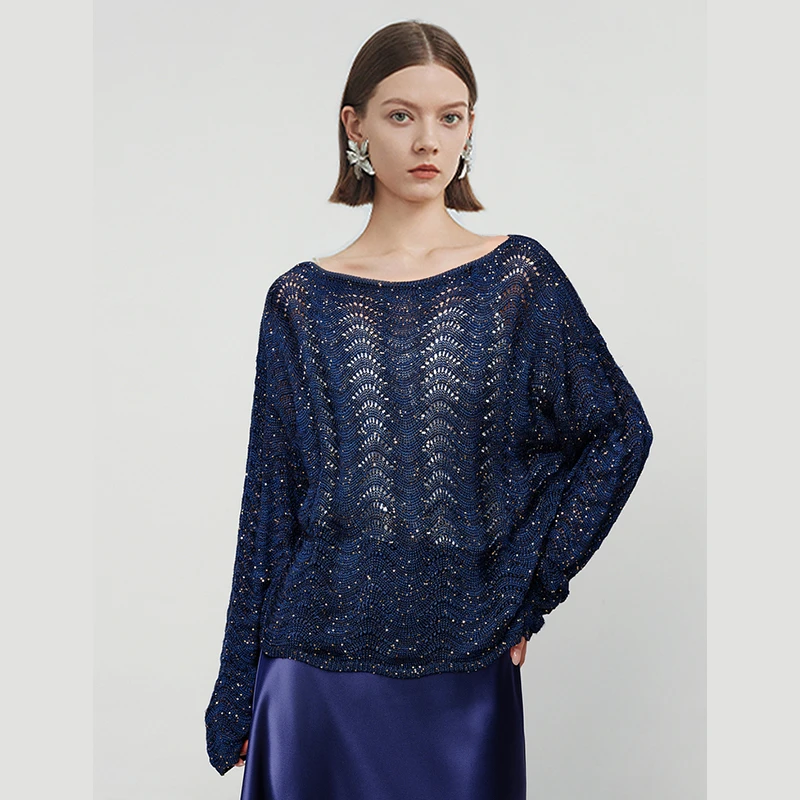 高档珠片绣设计感镂空针织衫宽松罩衫女装 2025夏季新款洋气上衣