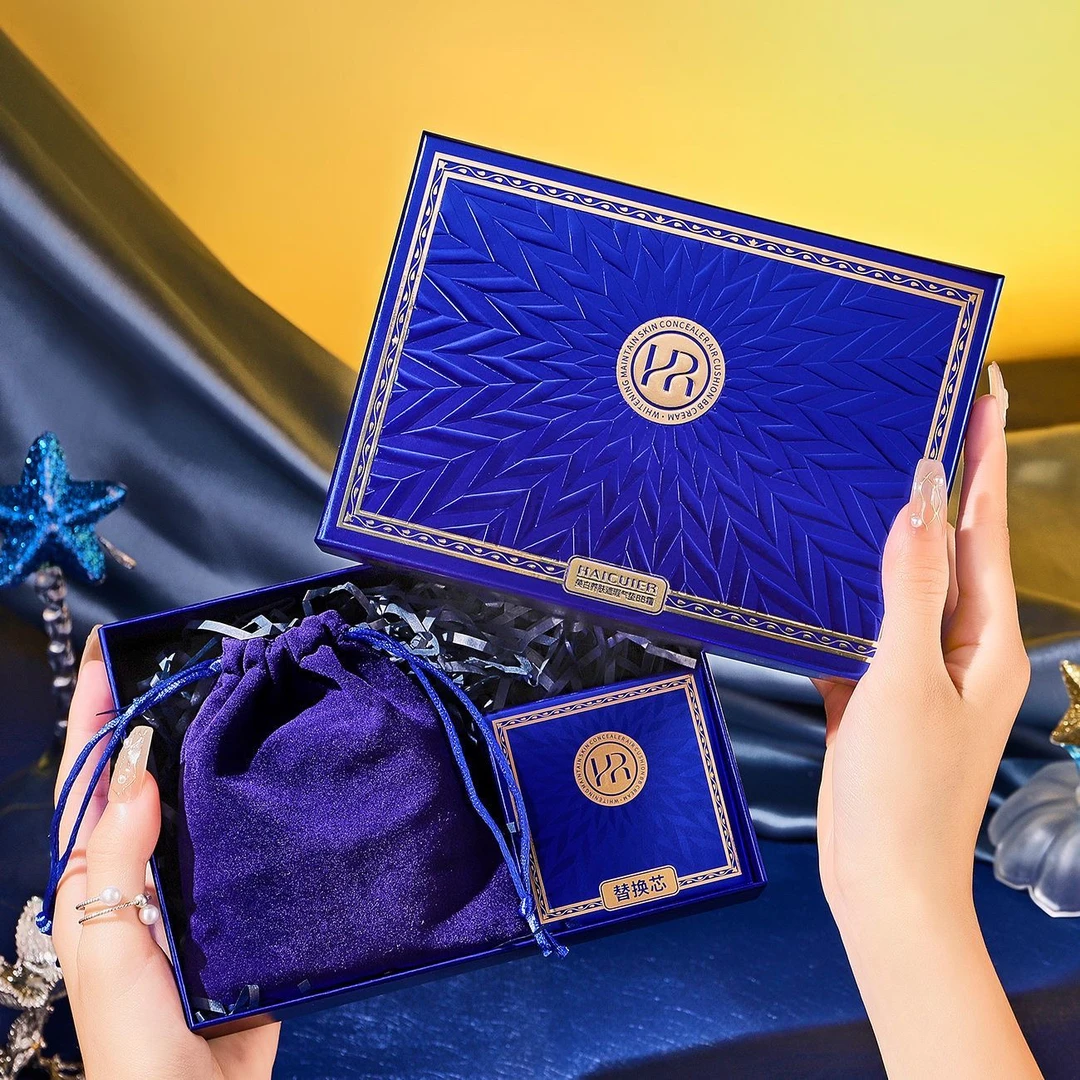 （疆藏包邮）蓝宝石美白养肤遮瑕三合一气垫BB双套盒国妆特证不卡粉