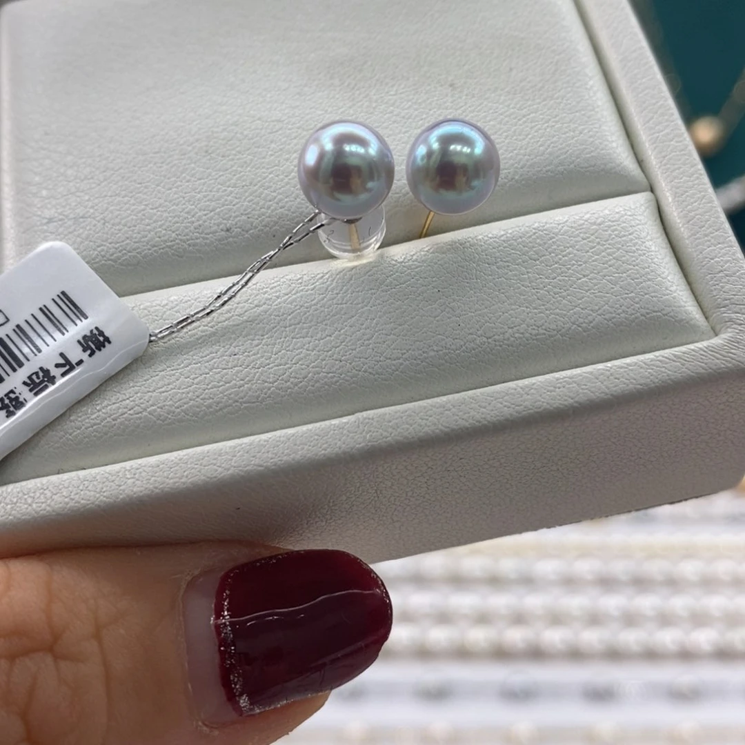 海水珍珠耳饰18K金镶嵌7-8m m