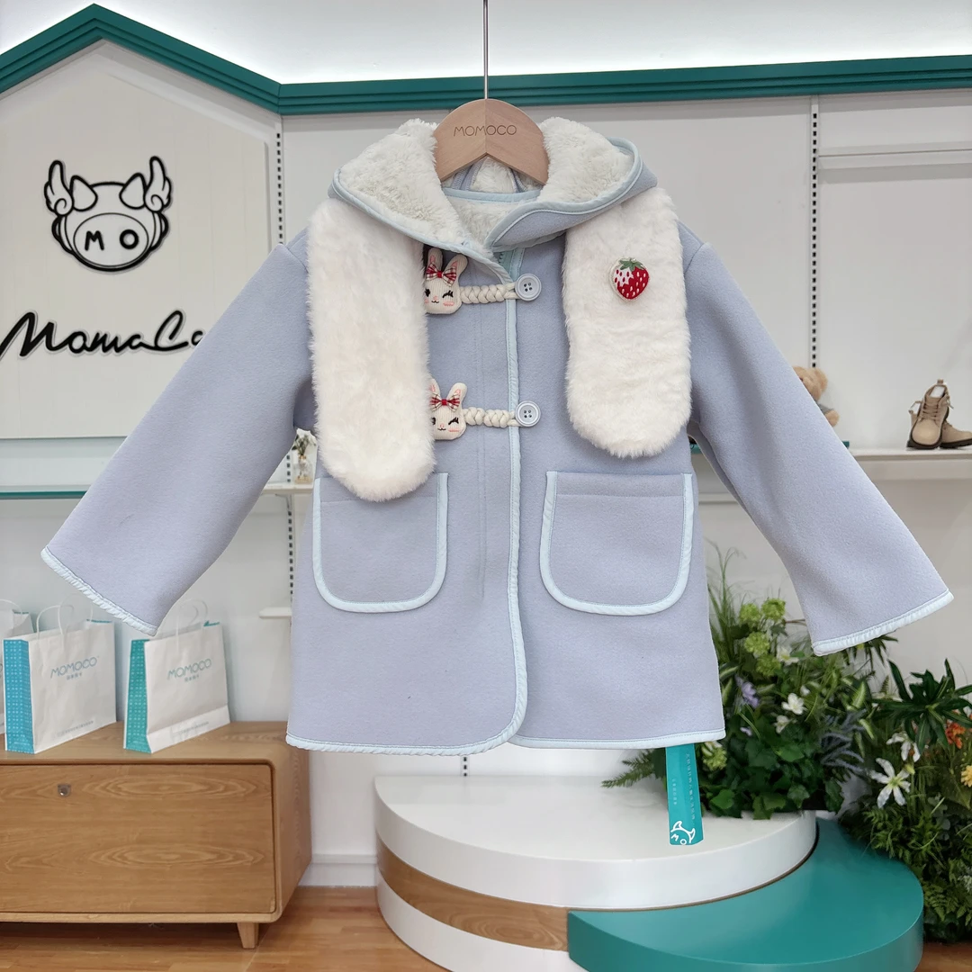 MOMOCO女童冬季25新款可爱洋气保暖皮毛一体呢子大衣77725120824