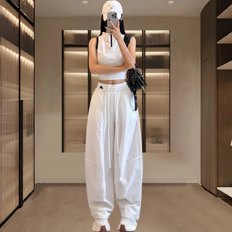 夏季新款薄款防晒松紧腰宽松显瘦香蕉弯刀裤韩版速干阔腿休闲裤女