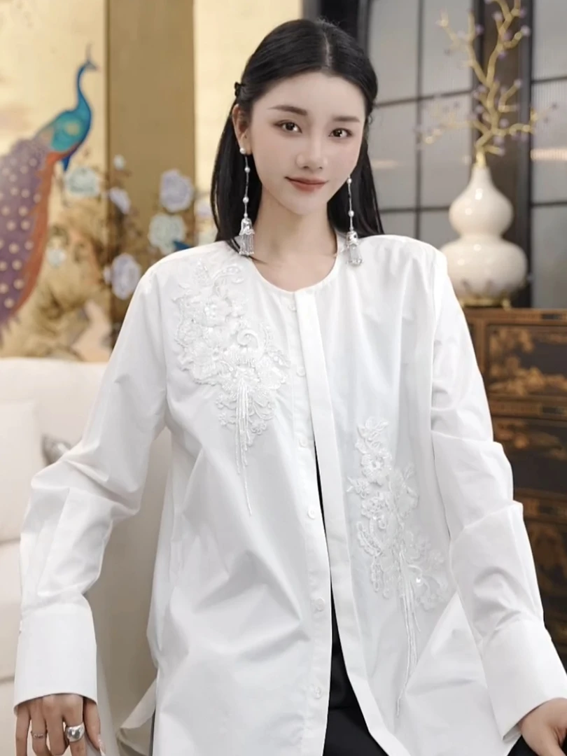 Betty Bairn【观夏】高端圆领100棉刺绣衬衫25B-BW9682