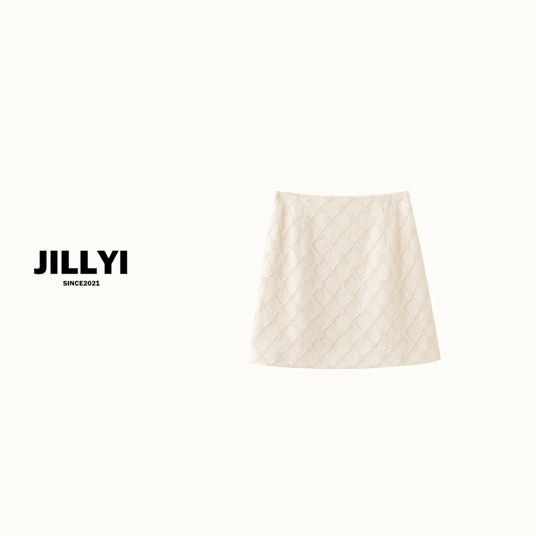 JILLYI南山店【奶油格纹】杏色高腰拼接网纱手缝蝴蝶结工艺纯欲时尚