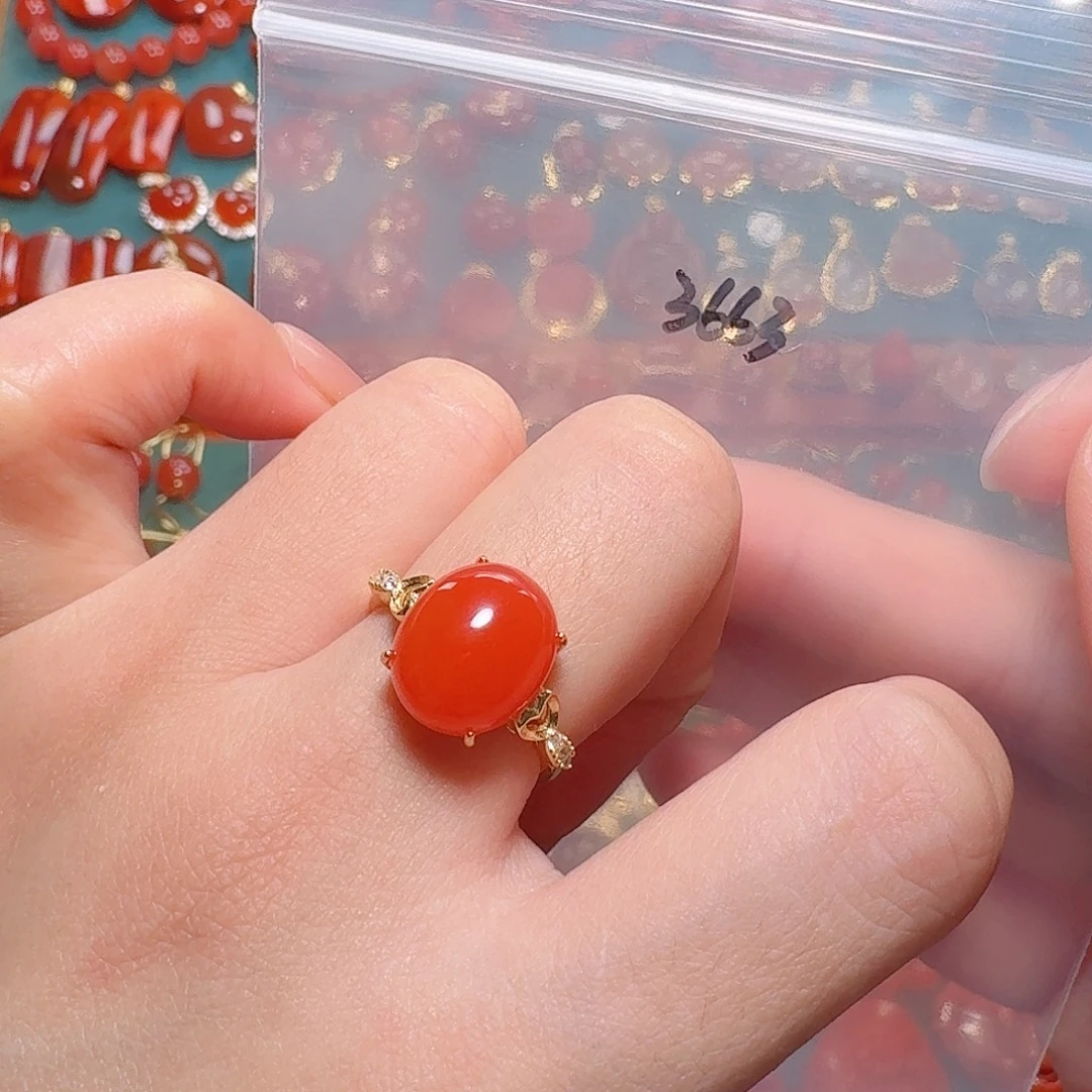 南红玛瑙银S925镶嵌戒指