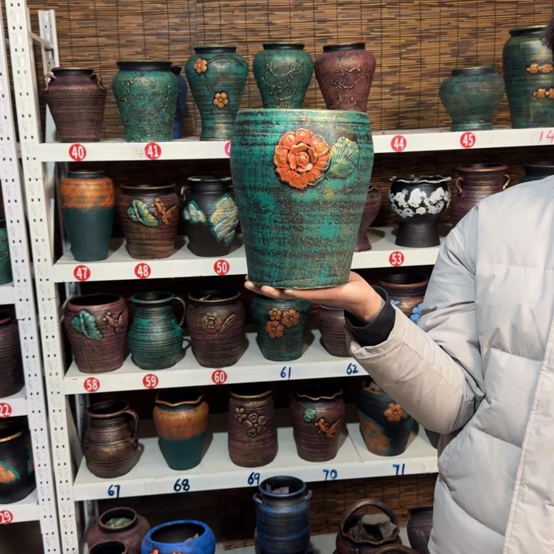 红陶红陶浮雕花盆炸炸炸炸