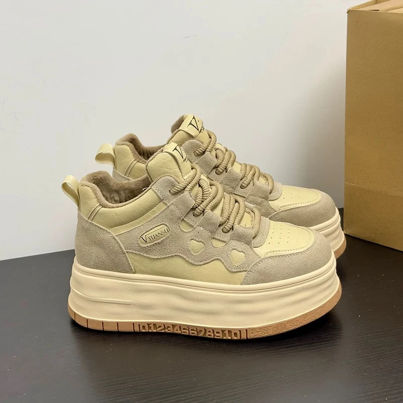 复古增高真皮芒果德训鞋女款新款春夏季时尚圆头显脚小板鞋女