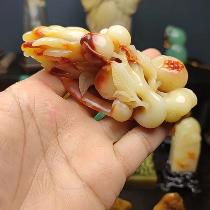 寿山石印石手把件摆件