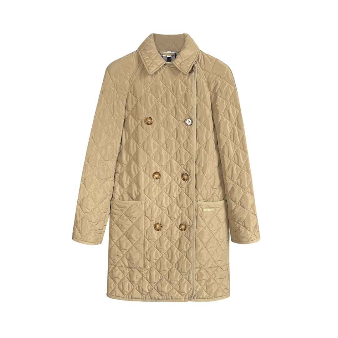 未使用 BURBERRY/博柏利 绗缝翻领双排扣长袖棉服 驼色