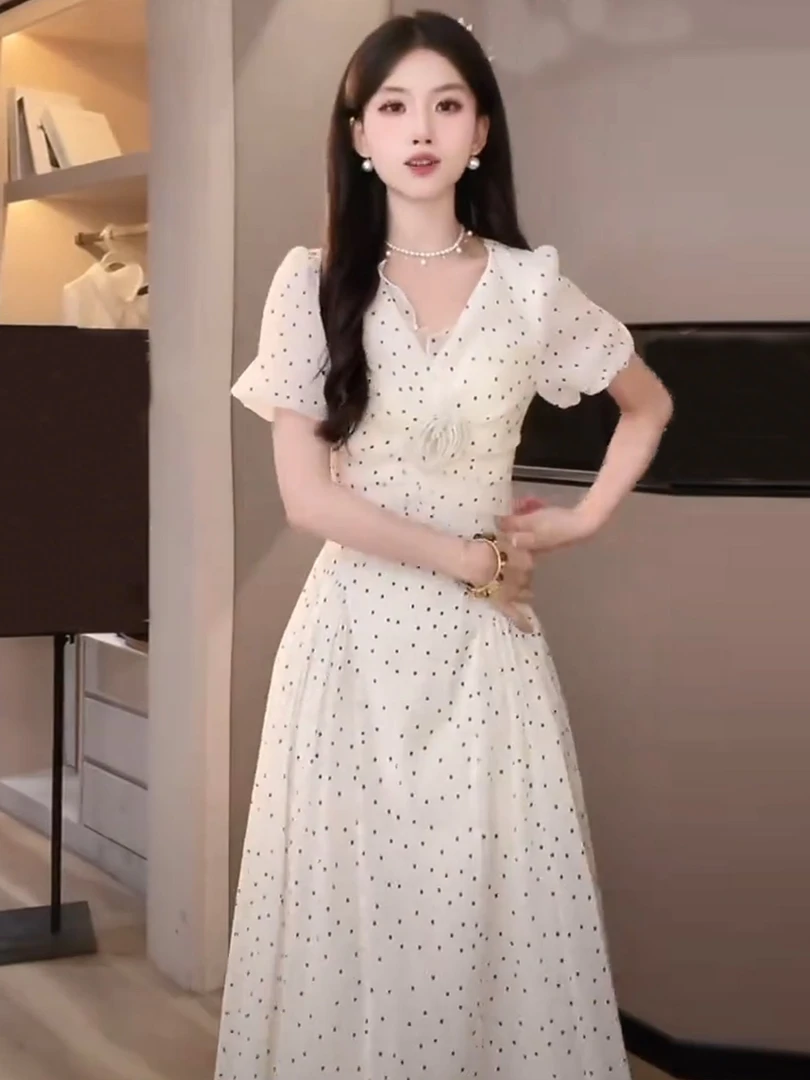纯欲风气质高级波点时尚连衣裙2025夏季新款绝美收腰初恋长裙女装