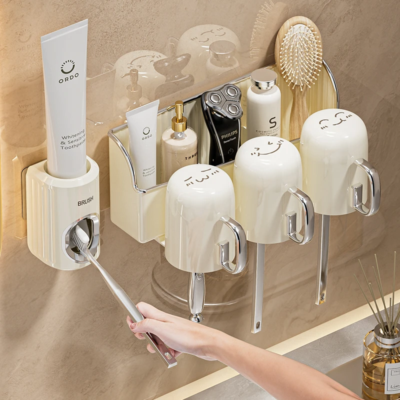 牙刷架子置物架卫生间免打孔壁挂式挂墙漱口电动刷牙杯牙膏杯子架