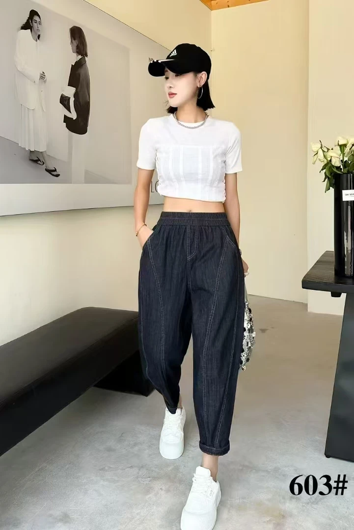 夏季新款正品牛仔九分裤裤女宽松大码微胖梨形身材小个子显瘦603