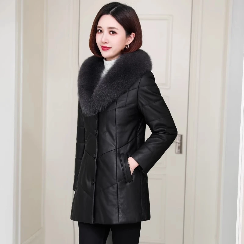 正品海宁真皮羽绒服女爆款2025冬装新款绵羊皮外套中长款皮衣皮草