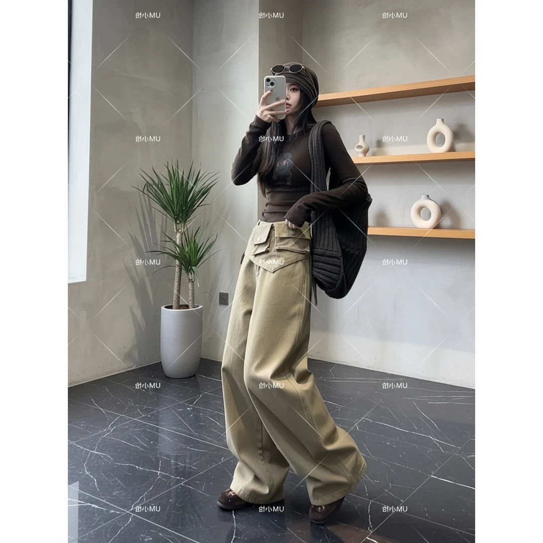 【冬日和歌】冬季新款复古真两件屁帘加绒加厚宽松百搭阔腿裤女