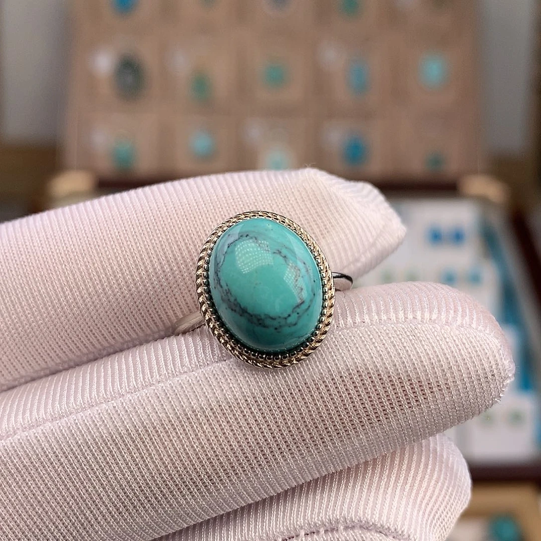 绿松石银S925镶嵌戒指