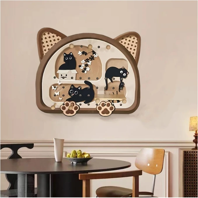 新款猫咪洞洞板墙面挂板装饰收纳架入户玄关装饰画客厅置物架645